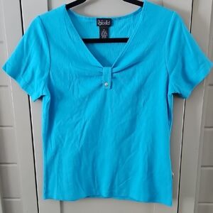 #151 Rafaella Turquoise Ribbed Short Sleeve Top Sz Med Ptp 19+